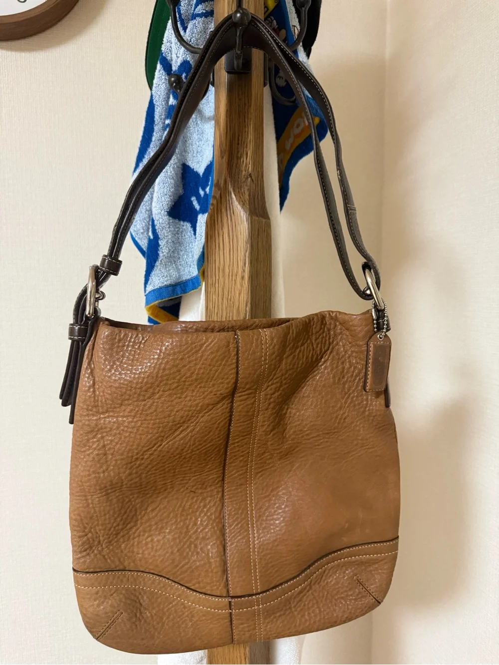 Coach Brown Pebbled Leather Shoulder Bag with Dark Brown Strap